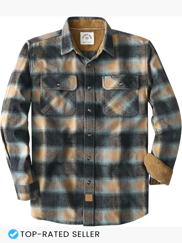 Long Sleeve Button Down Flannel Shirt Soft Brushed Cotton Casual Utility Work